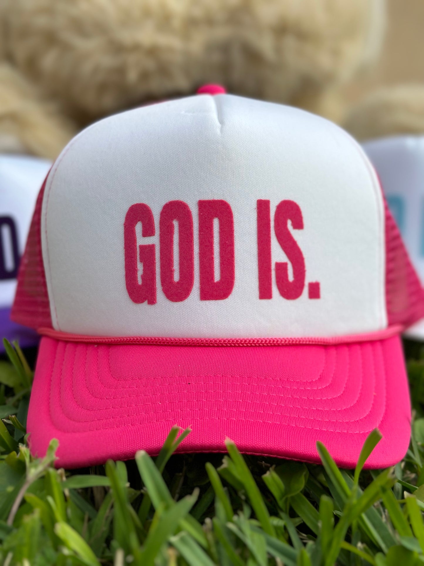 God Is Trucker Hat - Hot Pink