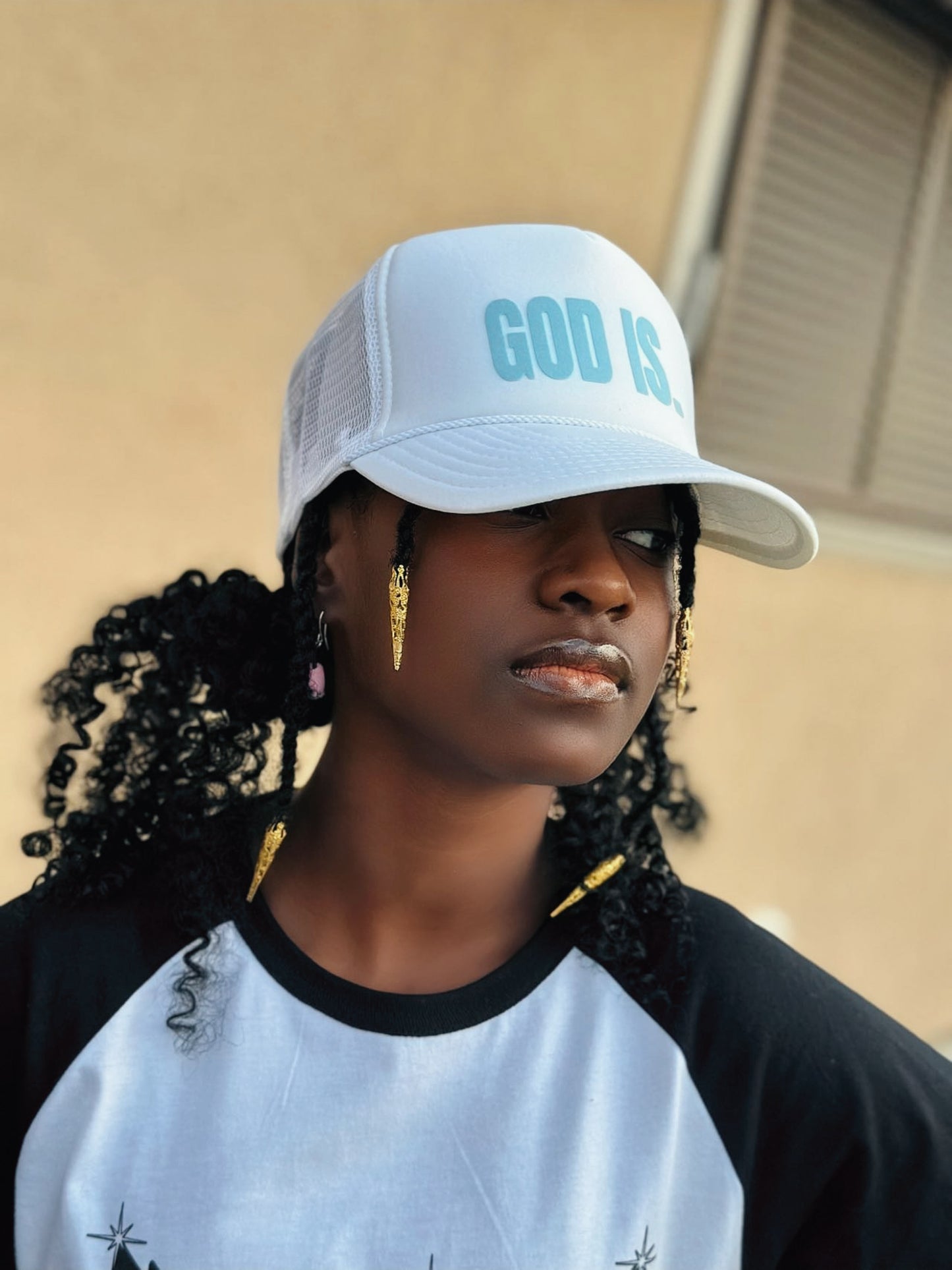 God Is Trucker Hat - Light Blue