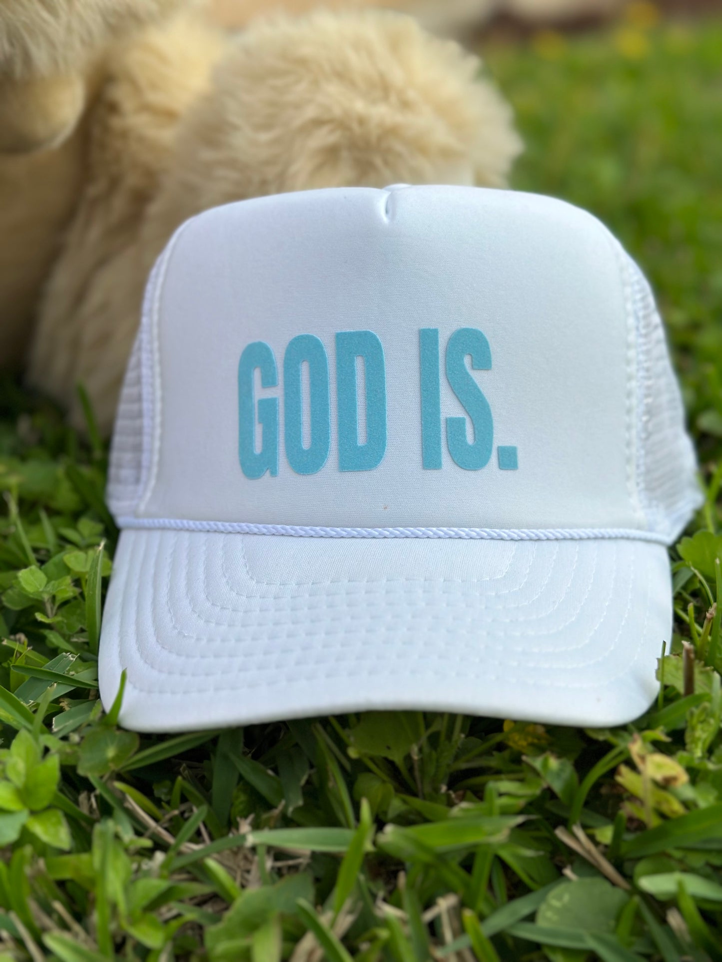 God Is Trucker Hat - Light Blue